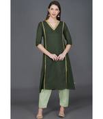 Winter festive dark green v neck kurta with gota embellishments and lace