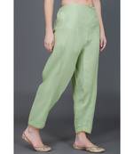 Winter festive set of dark green gota embellished kurta and light green salwar