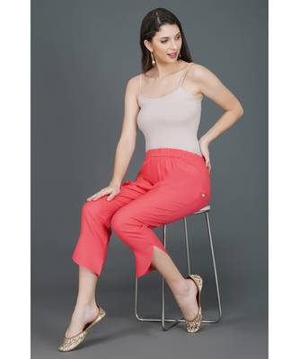 Winter festive set of pink lace and gota embellished kurta and petal hem pant 3