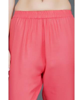 Winter festive set of pink lace and gota embellished kurta and petal hem pant 4
