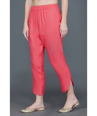 Winter festive set of pink lace and gota embellished kurta and petal hem pant 1