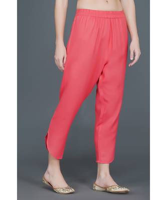 Winter festive set of pink lace and gota embellished kurta and petal hem pant 6