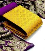  Yellow Banarasi silk Unstitched dress material
