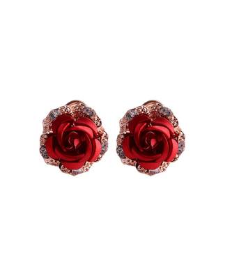 Red Floral Gold Plated Stylish Fancy Party Wear Earrings Cubic Zirconia Copper Stud Earring 2