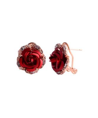 Red Floral Gold Plated Stylish Fancy Party Wear Earrings Cubic Zirconia Copper Stud Earring 3