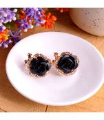 Black Floral Gold Plated Stylish Fancy Party Wear Earrings Cubic Zirconia Copper Stud Earring
