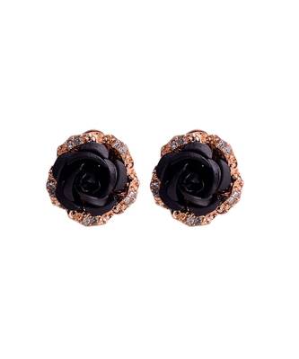 Black Floral Gold Plated Stylish Fancy Party Wear Earrings Cubic Zirconia Copper Stud Earring 2