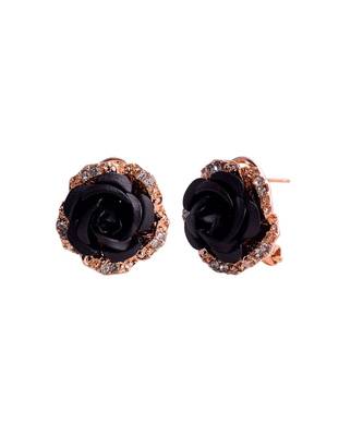 Black Floral Gold Plated Stylish Fancy Party Wear Earrings Cubic Zirconia Copper Stud Earring 3