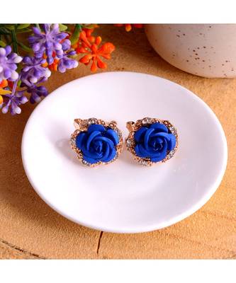 Blue Floral Gold Plated Stylish Fancy Party Wear Earrings Cubic Zirconia Copper Stud Earring 1