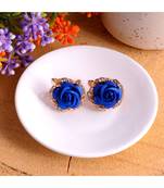 Blue Floral Gold Plated Stylish Fancy Party Wear Earrings Cubic Zirconia Copper Stud Earring