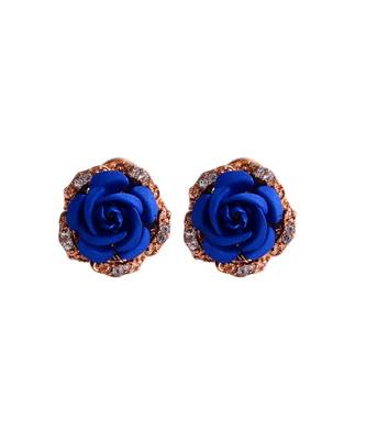 Blue Floral Gold Plated Stylish Fancy Party Wear Earrings Cubic Zirconia Copper Stud Earring 2