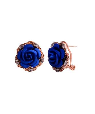 Blue Floral Gold Plated Stylish Fancy Party Wear Earrings Cubic Zirconia Copper Stud Earring 3