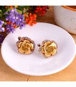 Golden Floral Gold Plated Stylish Fancy Party Wear Earrings Cubic Zirconia Copper Stud Earring