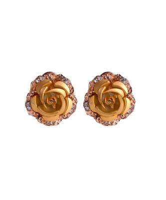 Golden Floral Gold Plated Stylish Fancy Party Wear Earrings Cubic Zirconia Copper Stud Earring 2