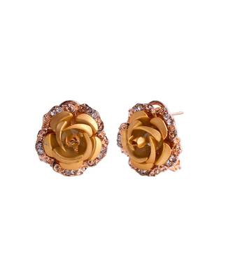 Golden Floral Gold Plated Stylish Fancy Party Wear Earrings Cubic Zirconia Copper Stud Earring 3