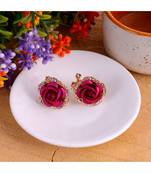 Pink Floral Gold Plated Stylish Fancy Party Wear Earrings Cubic Zirconia Copper Stud Earring