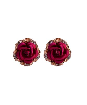 Pink Floral Gold Plated Stylish Fancy Party Wear Earrings Cubic Zirconia Copper Stud Earring 2
