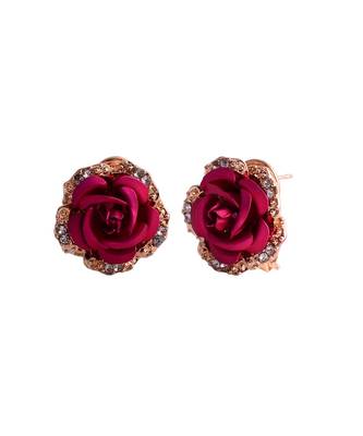Pink Floral Gold Plated Stylish Fancy Party Wear Earrings Cubic Zirconia Copper Stud Earring 3