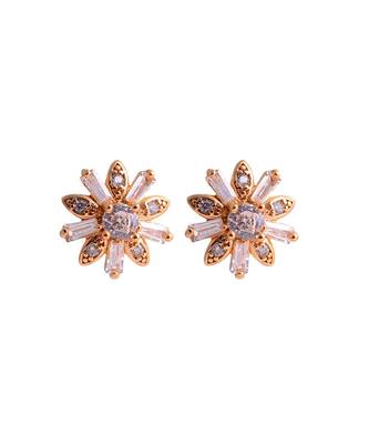 American DIAMOND LOOK FLOWER PATTERN GOLD PLATED  STUD 2