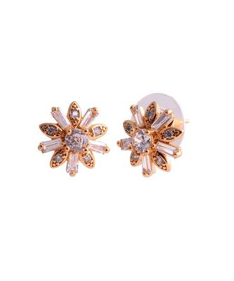 American DIAMOND LOOK FLOWER PATTERN GOLD PLATED  STUD 3