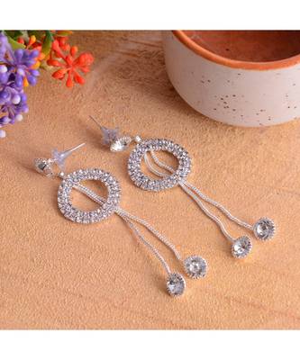 Silver Chained Earrings with Silver diamond 1
