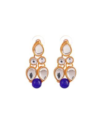 GOLD PLATED With Blue Pearl DESIGNER Kundan Necklace Set With Mang Tika 3