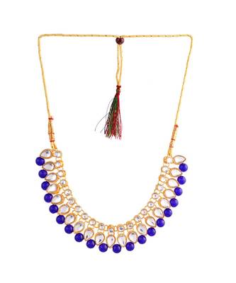 GOLD PLATED With Blue Pearl DESIGNER Kundan Necklace Set With Mang Tika 4