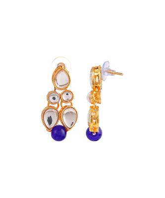 GOLD PLATED With Blue Pearl DESIGNER Kundan Necklace Set With Mang Tika 5