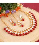GOLD PLATED With Maroon Pearl DESIGNER Kundan Necklace Set With Mang Tika