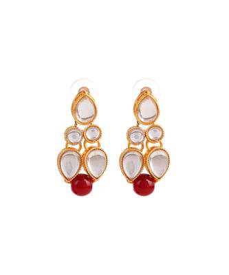 GOLD PLATED With Maroon Pearl DESIGNER Kundan Necklace Set With Mang Tika 3