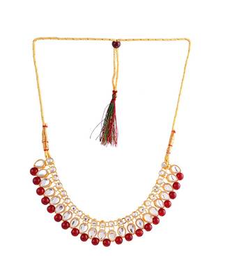 GOLD PLATED With Maroon Pearl DESIGNER Kundan Necklace Set With Mang Tika 4