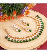 GOLD PLATED With Green Pearl DESIGNER Kundan Necklace Set With Mang Tika