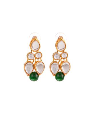 GOLD PLATED With Green Pearl DESIGNER Kundan Necklace Set With Mang Tika 3