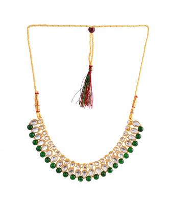 GOLD PLATED With Green Pearl DESIGNER Kundan Necklace Set With Mang Tika 4