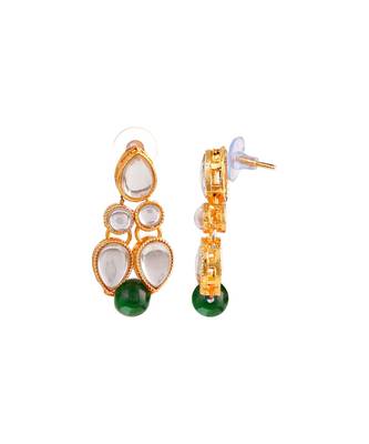 GOLD PLATED With Green Pearl DESIGNER Kundan Necklace Set With Mang Tika 5
