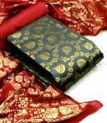  Grey Banarasi silk Unstitched dress material