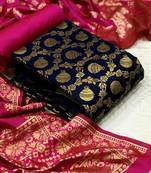  N blue Banarasi silk Unstitched dress material