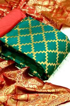  Dark green Banarasi silk Unstitched dress material