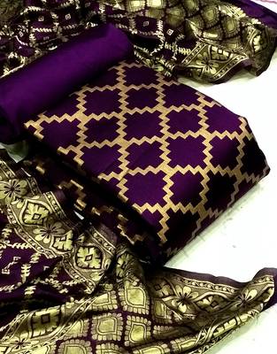 VredeVogel Purple Banarasi silk Unstitched dress material 1