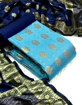  Firoji Banarasi silk Unstitched dress material 1