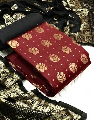  Maroon Banarasi silk Unstitched dress material 1