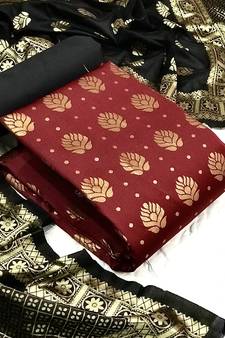  Maroon Banarasi silk Unstitched dress material