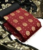  Maroon Banarasi silk Unstitched dress material