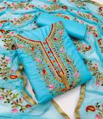 Sky embroidered cotton unstitch straight dress top & bottom with dupatta