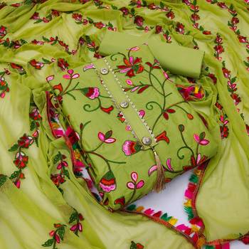 Pista embroidered cotton unstitch straight dress top & bottom with dupatta 1