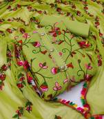 Pista embroidered cotton unstitch straight dress top & bottom with dupatta