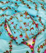 Sky embroidered cotton unstitch straight dress top & bottom with dupatta
