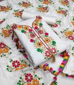 White embroidered cotton unstitch straight dress top & bottom with dupatta