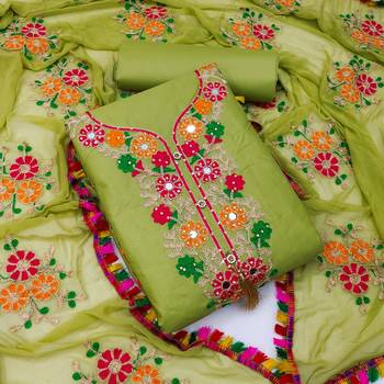 Pista embroidered cotton unstitch straight dress top & bottom with dupatta 1