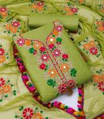 Pista embroidered cotton unstitch straight dress top & bottom with dupatta
